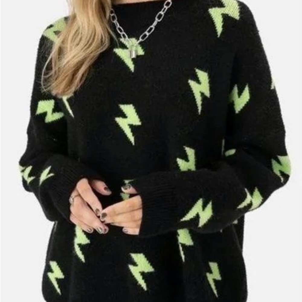 ADIKA - Black Sweater with Neon Yellow Lightning Bolts